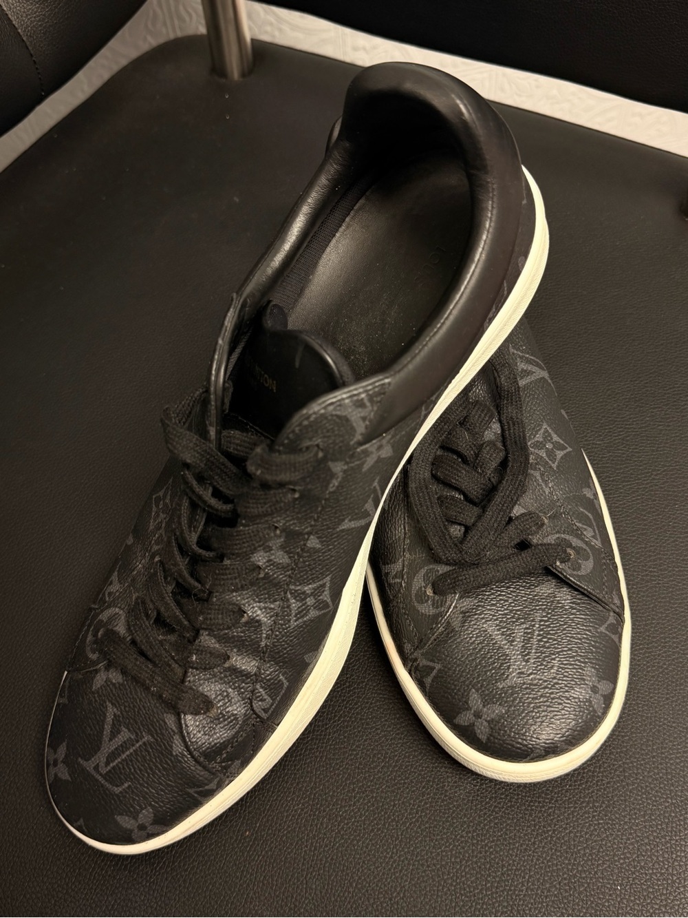 ORIGINAL Luxury Monogram Black Men's Low-Top Sneakers - Picture 3 of 5